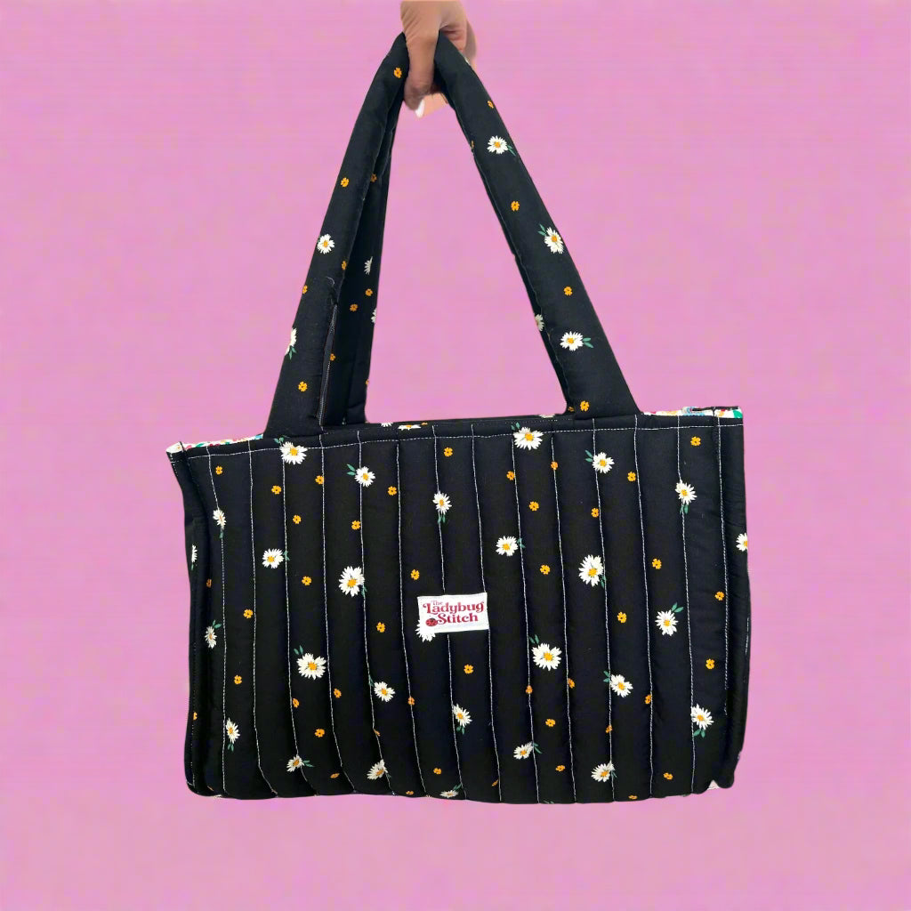 Midnight Daisy Carry-All Tote Bag | Handmade Floral Tote